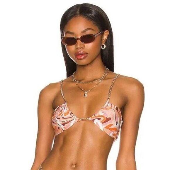 New. L*SPACE orange paisley chain bikini top. Medium. Retails $99 - Picture 2 of 11